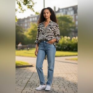 Ruby Rd. Zebra Animal Print Button Down Shirt